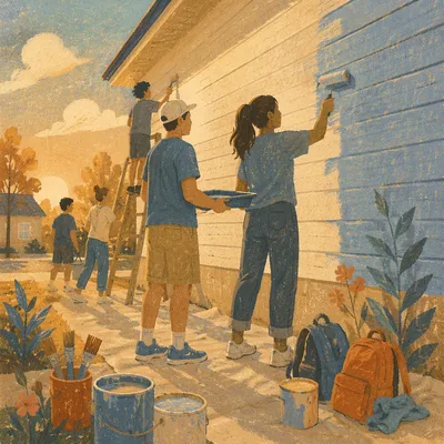 Teens Serving on Mission Trip Painting