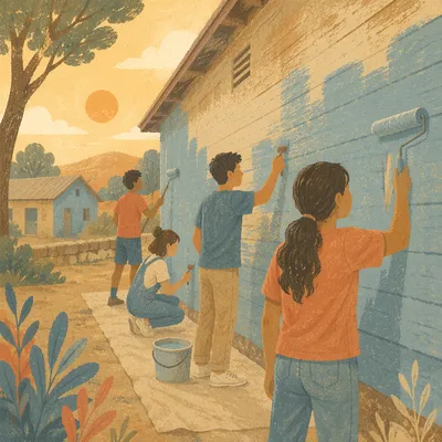 Teen Volunteers Painting Community Building Together