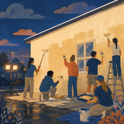 Teen Mission Trip Painting at Blue Hour