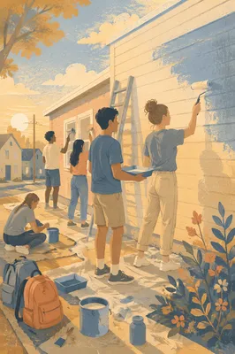 Teens Serving on Mission Trip Painting
