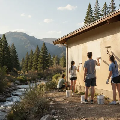 Teen Mission Team Painting Rural Building