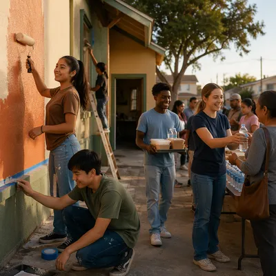 Teen Volunteers Repainting Neighborhood Center Exterior