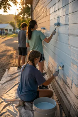 Teen Volunteers Painting Community Building Together