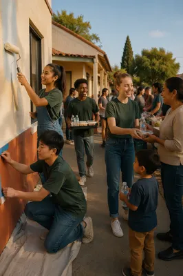 Teen Volunteers Repainting Neighborhood Center Exterior
