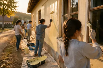 Teen Mission Volunteers Painting Community Building