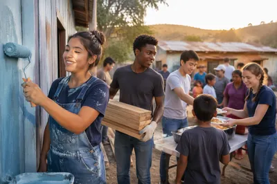 Teen Volunteers Working in Community Courtyard