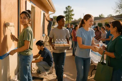 Teen Volunteers Repainting Neighborhood Center Together