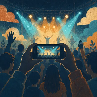 Smartphone Recording Concert Crowd Silhouettes