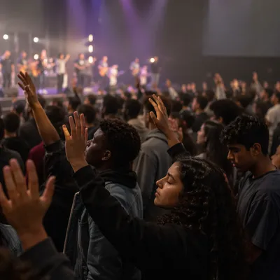 Teen Concert Crowd with Raised Hands