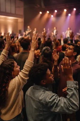 Teen Crowd with Raised Hands Concert