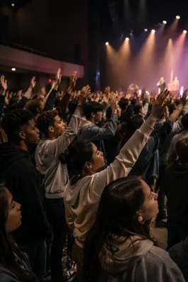 Teen Concert Crowd With Raised Hands