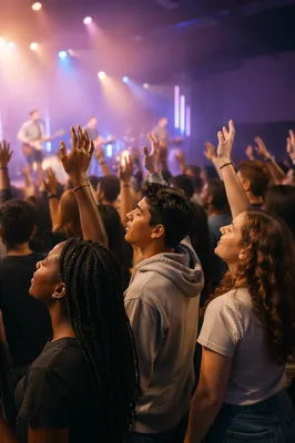 Teen Crowd Raising Hands at Concert