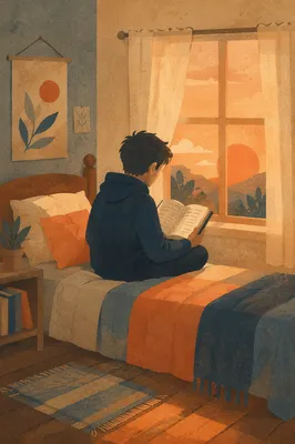 Quiet Teen Reading Bible in Bedroom