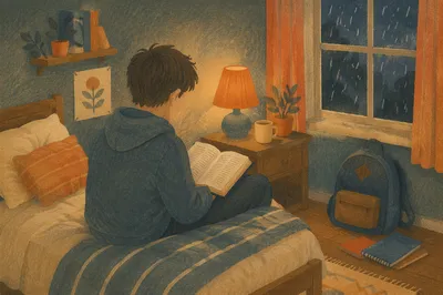 Teenager Reading Bible in Quiet Bedroom