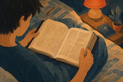 Teenager Reading Bible in Quiet Bedroom