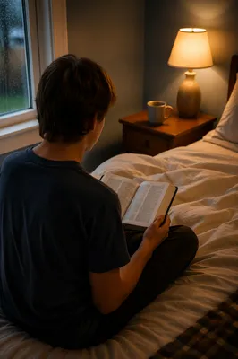 Teen Reading Bible in Quiet Bedroom