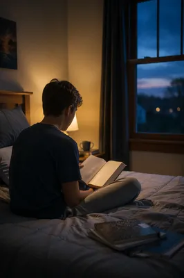Teenager Reading Bible in Quiet Bedroom