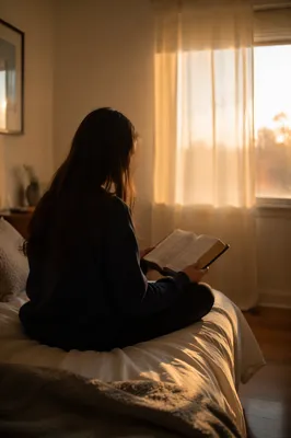 Teenager Reading Bible in Quiet Bedroom