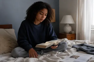 Teenage Girl Reading Bible in Bedroom