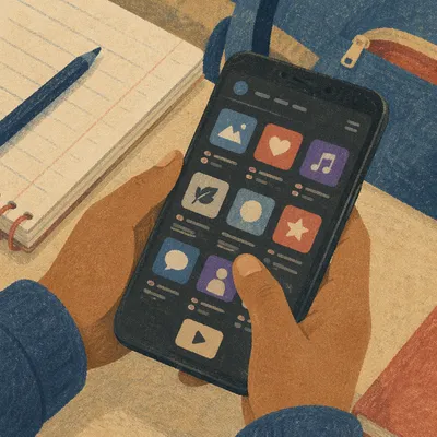 Teen Student Browsing Social Media on Phone