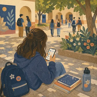Teen Student on Campus Using Smartphone
