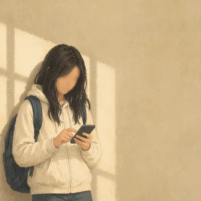 Teen Student Checking Phone Between Classes