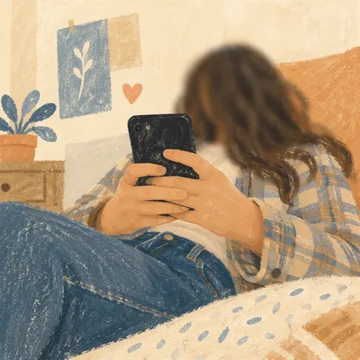 Teen Student Relaxing With Phone Indoors