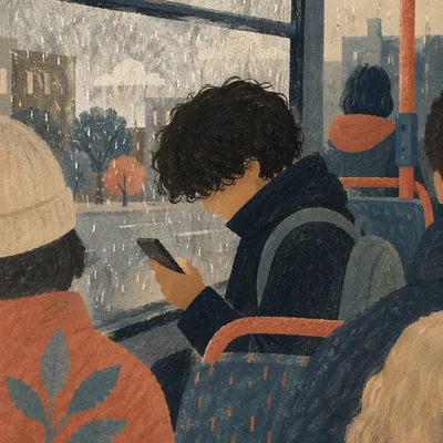 Teen Student Browsing Phone on Bus