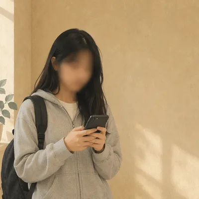 Teen Student Checking Phone With Copy Space