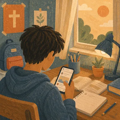 Teen Student Reflecting on Social Media