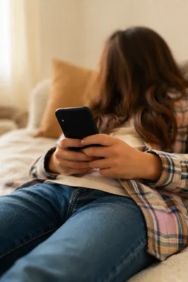 Teen Student Relaxing With Smartphone Indoors