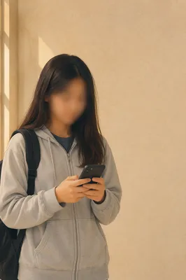 Teen Student Checking Phone With Copy Space