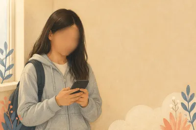 Teen Student Checking Phone With Copy Space