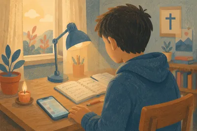 Teen Student Reflecting Beside Smartphone