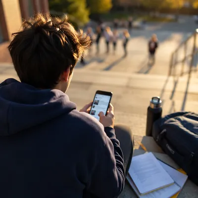 Teen Student Checking Phone After Class