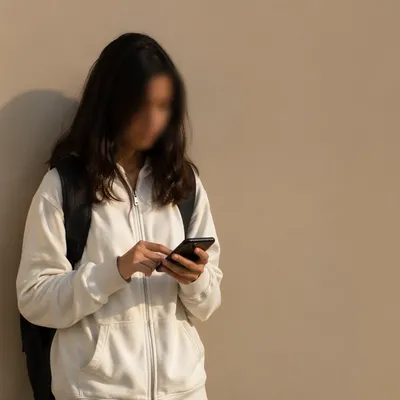 Teen Student Checking Phone Between Classes