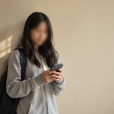Teen Student Checking Phone Indoors