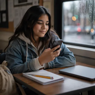 Teen Student by Rainy Classroom Window