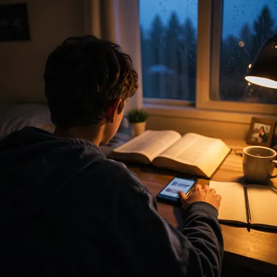 Teen Student Pausing Social Media for Devotion