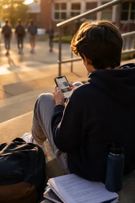 Teen Student Checking Phone After School