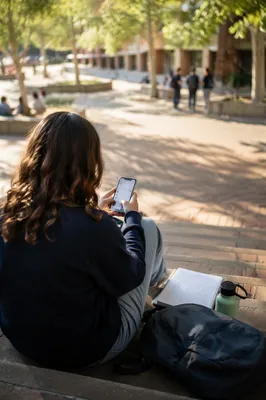 Teen Student Checking Phone After Class