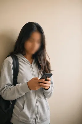Teen Student Checking Phone Indoors
