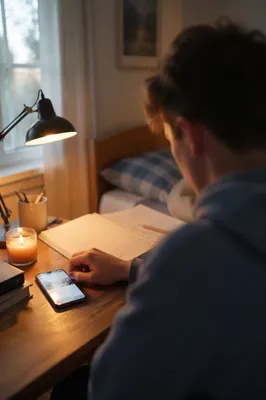Teen Student Reflecting Beside Phone