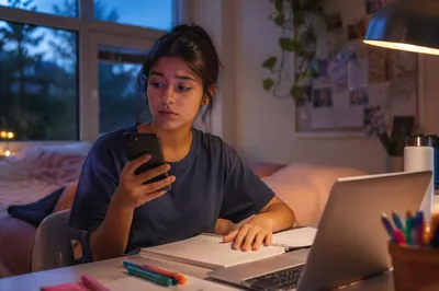 Teen Girl Studying at Bedroom Desk
