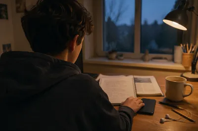 Teen Student Reflecting Beside Smartphone