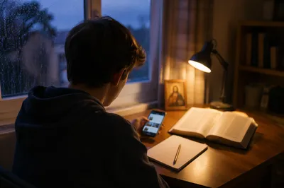 Teen Student Pausing From Social Media
