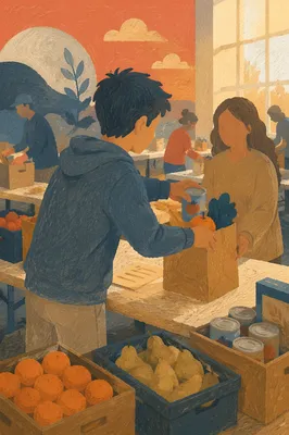 Teen Volunteer Serving at Church Food Bank