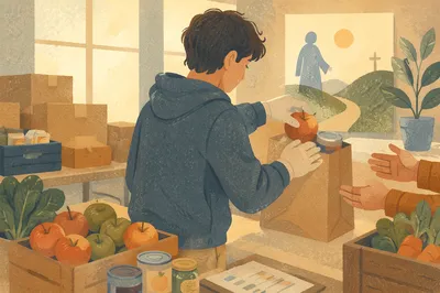 Teen Volunteer Serving at Church Food Bank