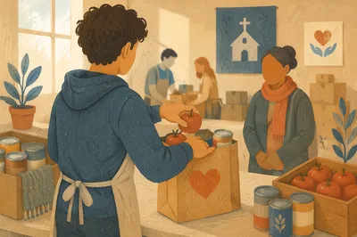 Teen Volunteer Serving at Church Food Bank