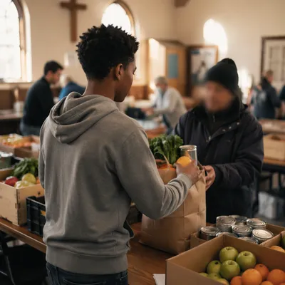 Teen Volunteer Serving at Church Food Bank